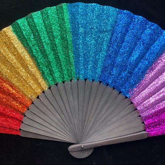 Rainbow festival folding fan rave glitter sparkle - Picture 7 of 8